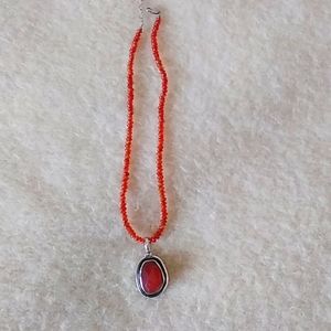 Carnelian and silver pendant and beaded necklace